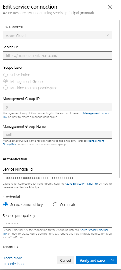 Creating empty Azure - Azure DevOps Service connections